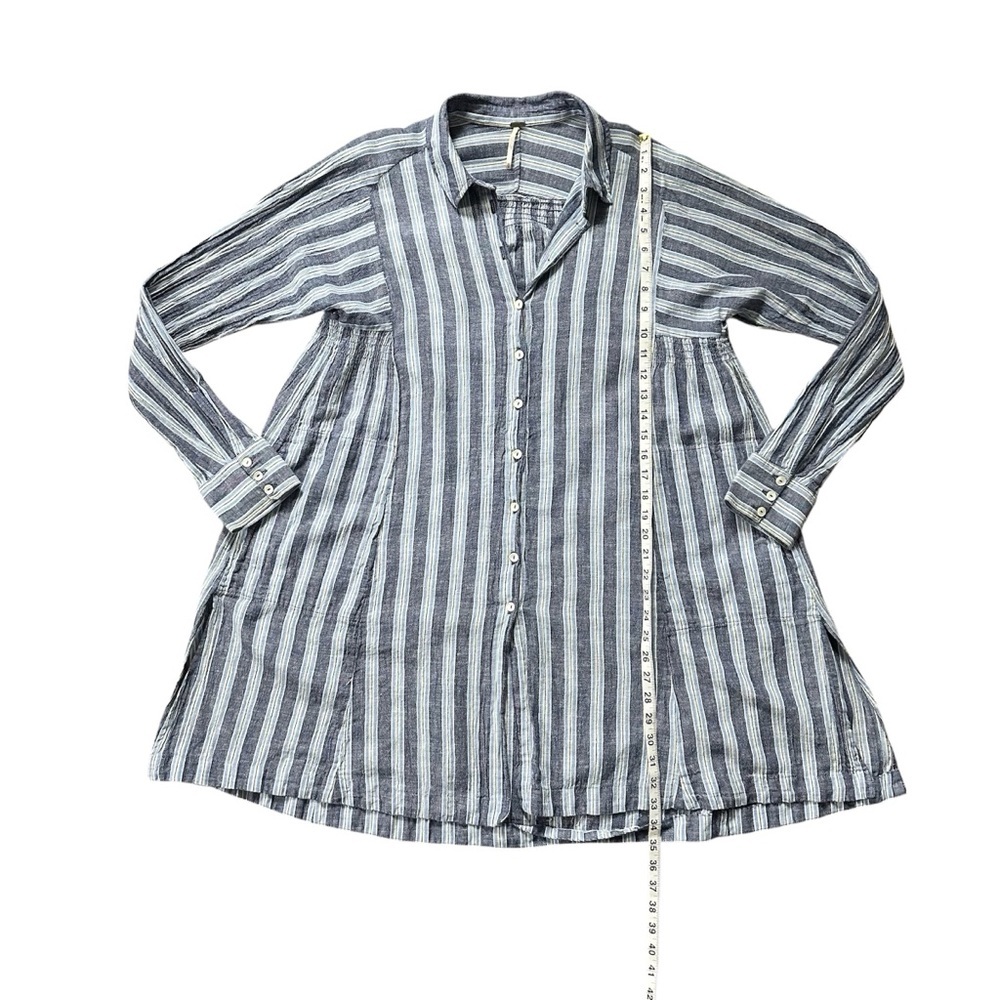 Free People Audrey Stripe Linen Blend Button Down Shirt Dress Size Medium - Picture 9 of 10